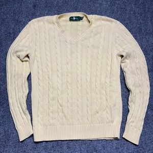 Hunt‎ Club JC Penney Mens L Yellow Cable Knit V Neck Cotton Sweater